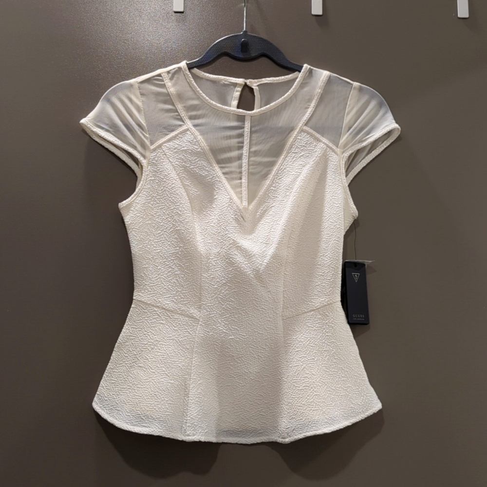 Guess Mesh Mix Peplum Top